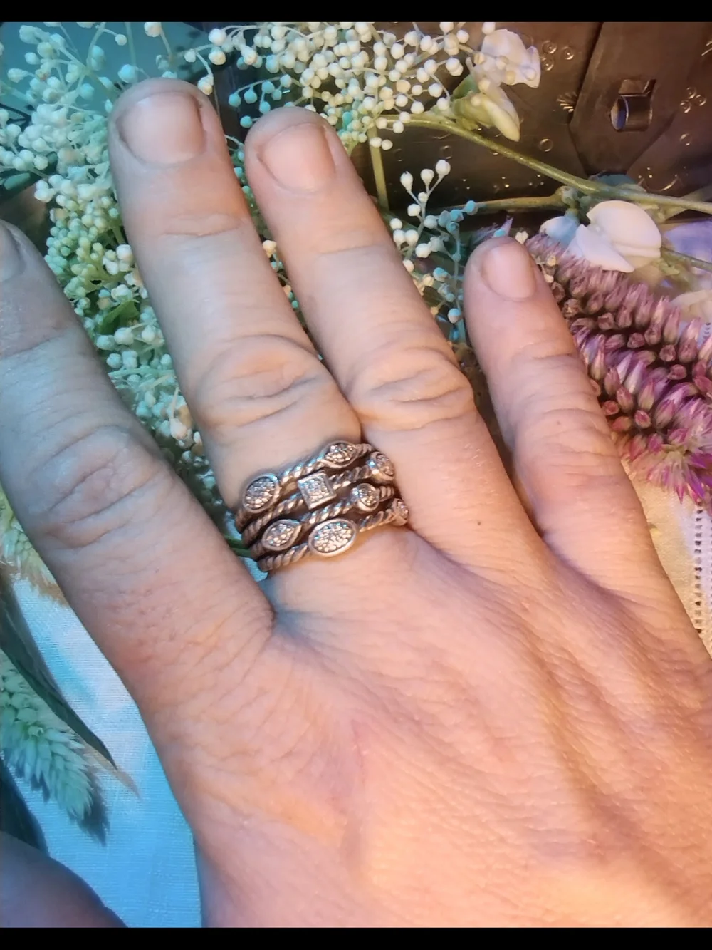 David Yurman Sterling Silver Pave Diamond Stacking Ring Size 7